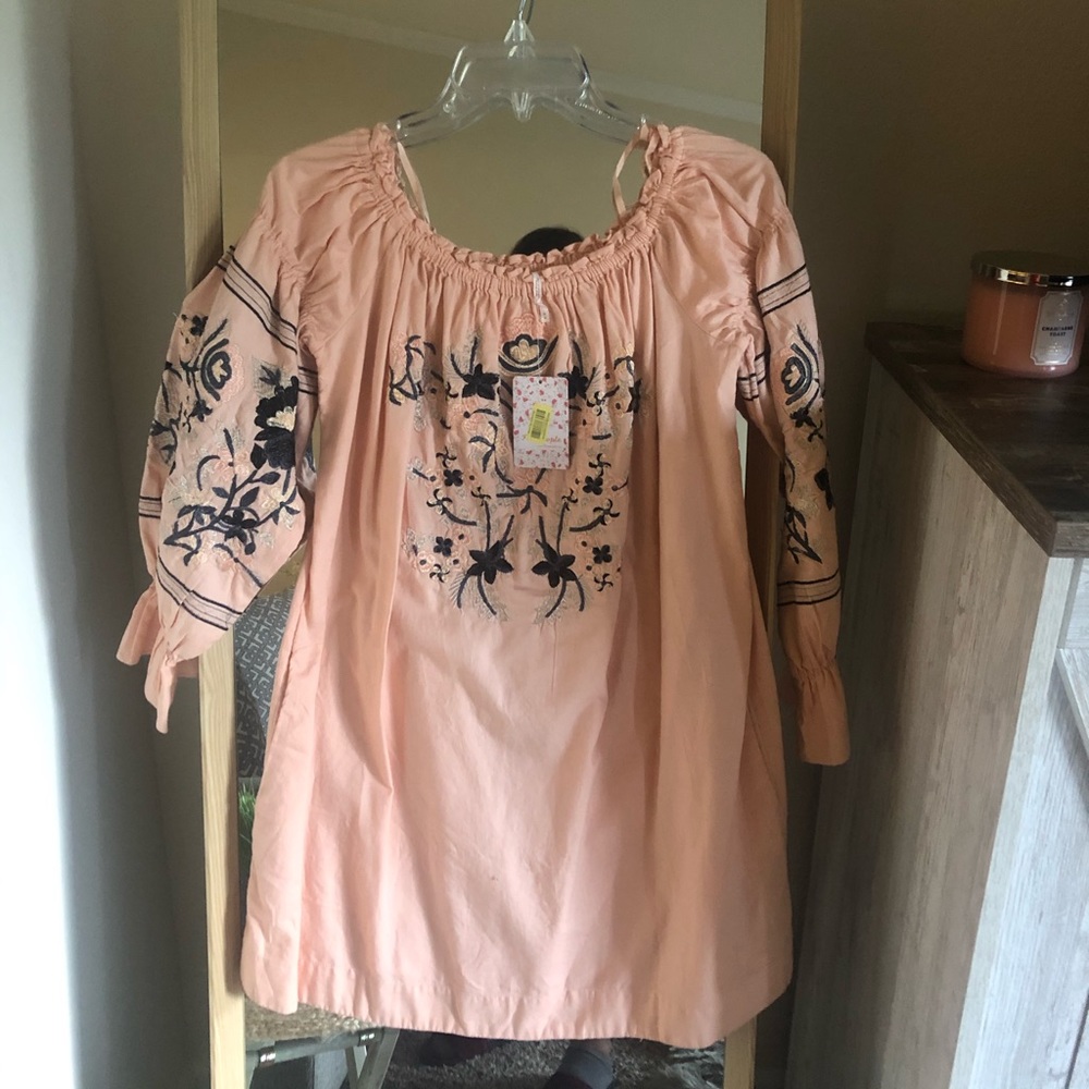 Free People Fleur Du jour salmon embroidered dress